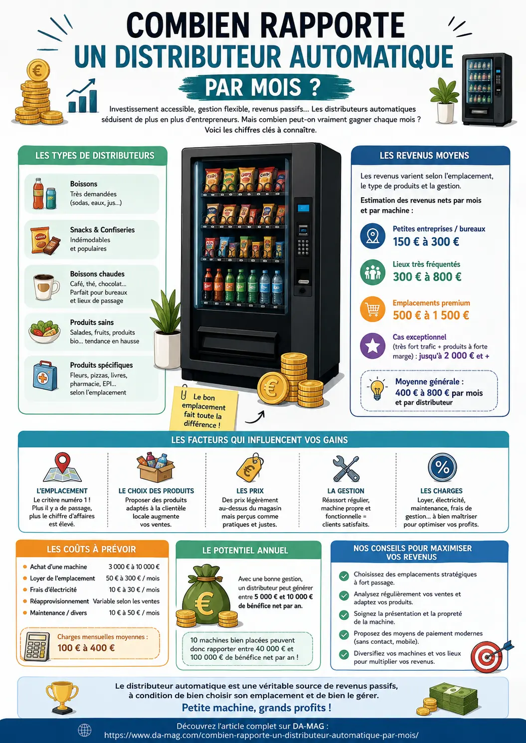 Combien rapporte un distributeur automatique par mois - infographie